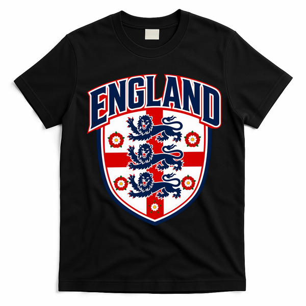 England English Flag Crest Soccer Fan T-Shirt - Black