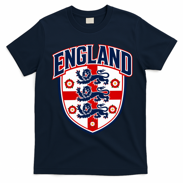 England English Flag Crest Soccer Fan T-Shirt - Navy Blue