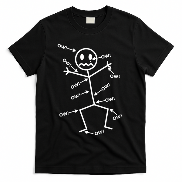 Everything Hurts Stick Man In Pain T-Shirt - Black