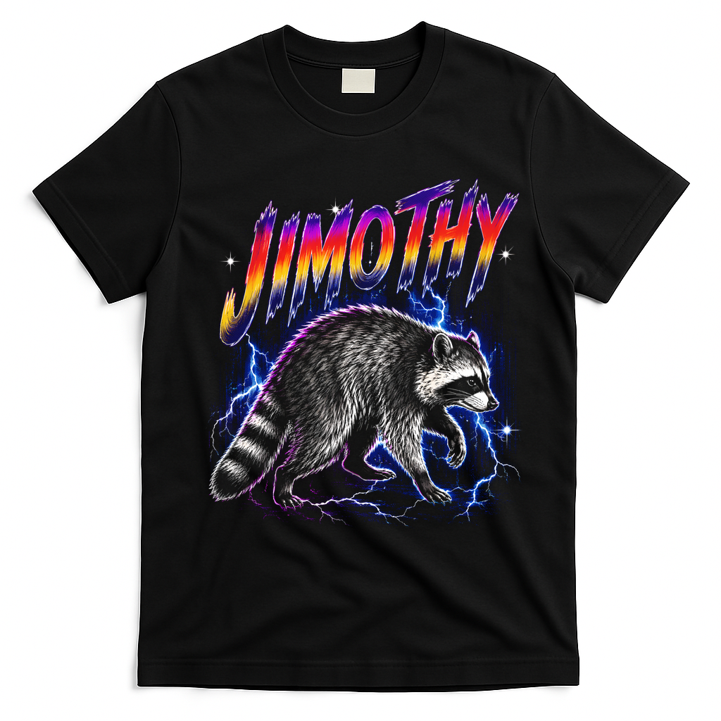 Epic Jimothy Raccoon Lighting Retro T-Shirt - Black