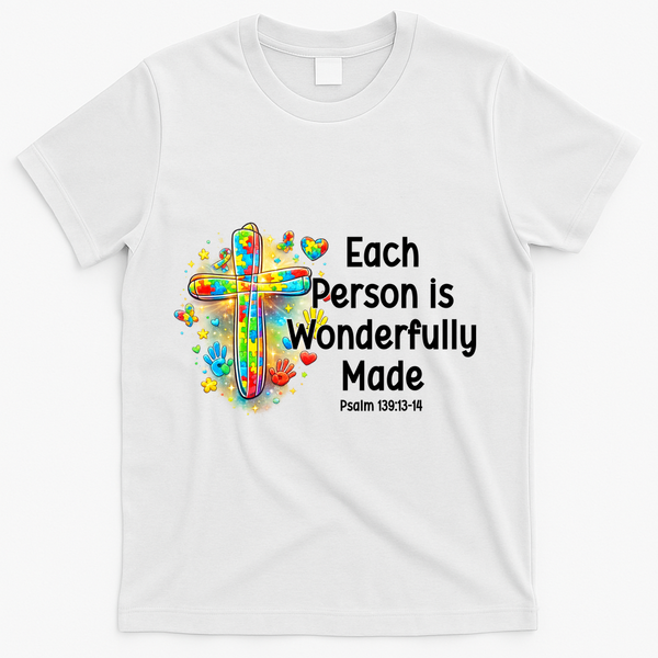 Each Person Is Wonderfully Made Christian Autism T-Shirt - White