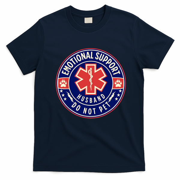 Emotional Support Husband Do Not Pet Service Dog Love Humor T-Shirt - Navy Blue