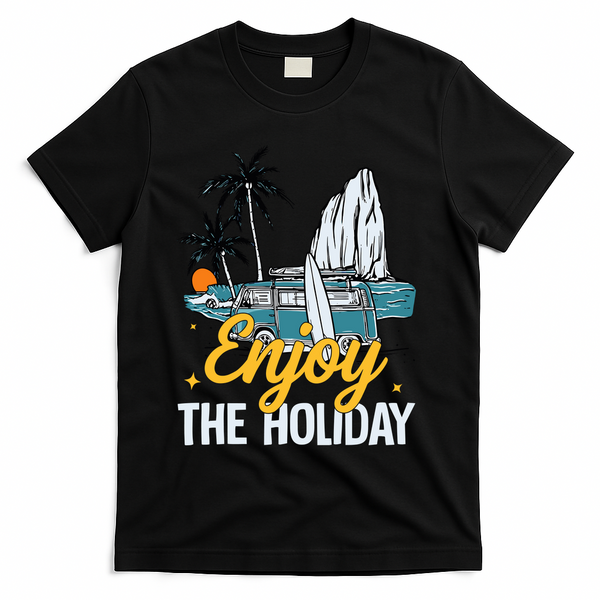 Enjoy The Holiday Summer Beach Palm Hawaiian T-Shirt - Black