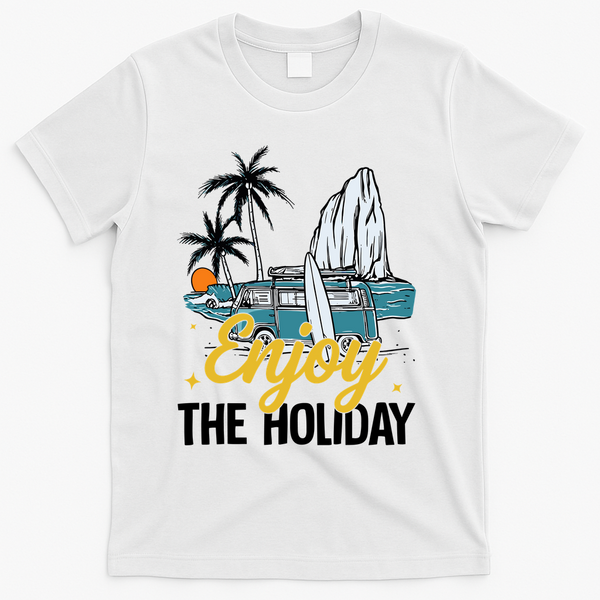 Enjoy The Holiday Summer Beach Palm Hawaiian T-Shirt - White