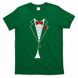 Elegant Tuxedo Red Rose Bow Tie Costume Party Tux T-Shirt - Irish Green