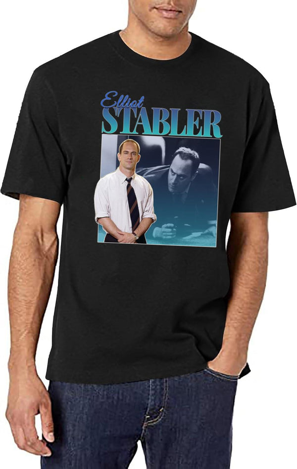 Elliot Stabler 90S Inspired Vintage Homage Black T-Shirt - White