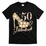 Fabulous & 50 Sparkly Heel 50th Birthday T-Shirt - Black