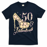 Fabulous & 50 Sparkly Heel 50th Birthday T-Shirt - Navy