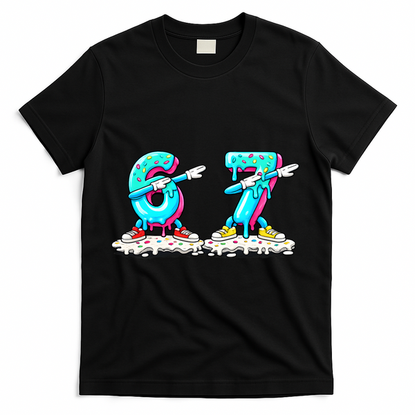 Funny 67 Meme Six Seven 6-7 Meme Ice Cream Drip T-Shirt - Black