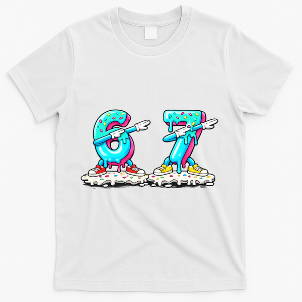 Funny 67 Meme Six Seven 6-7 Meme Ice Cream Drip T-Shirt - White