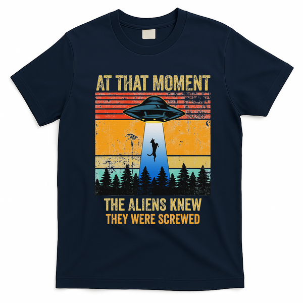 Funny Alien Abduction Malinois Dutch Shepherd Ufo Uap Dog T-Shirt - Navy Blue