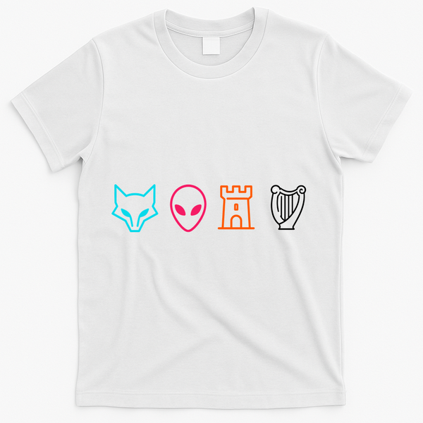 Fox Alien Castle Harp Mystic Icons Emblem T-Shirt - White