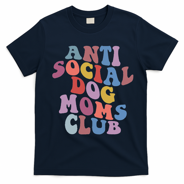 Funny AntiSocial Dog Mom Club Retro Mother's Day T-Shirt - Navy Blue