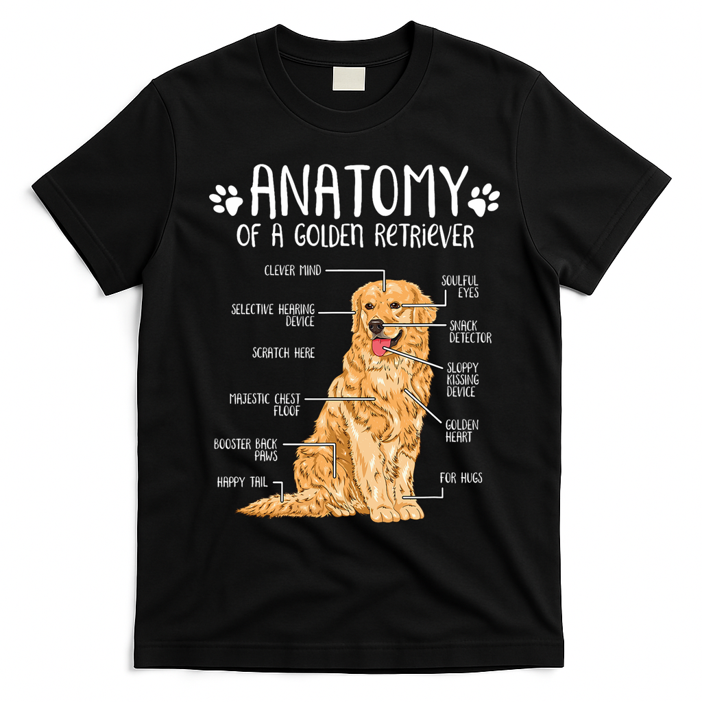 Funny Anatomy Golden Retriever Dog Lover T-Shirt - Black