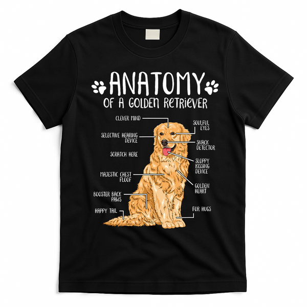 Funny Anatomy Golden Retriever Dog Lover T-Shirt - Black