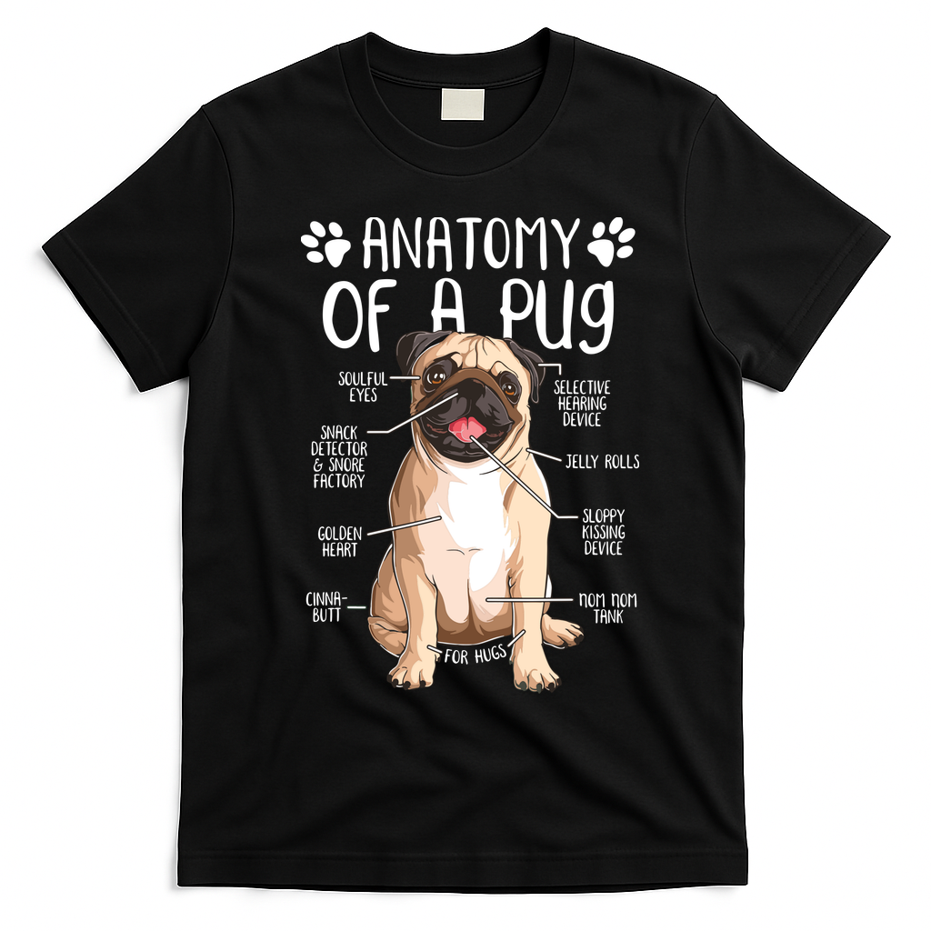 Funny Anatomy Pug Dog Pug Lover T-Shirt - Black