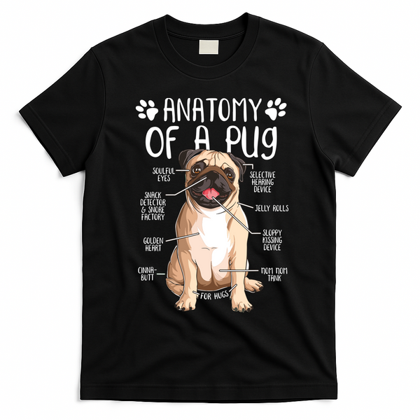 Funny Anatomy Pug Dog Pug Lover T-Shirt - Black