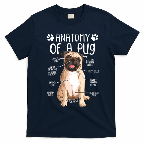 Funny Anatomy Pug Dog Pug Lover T-Shirt - Navy Blue