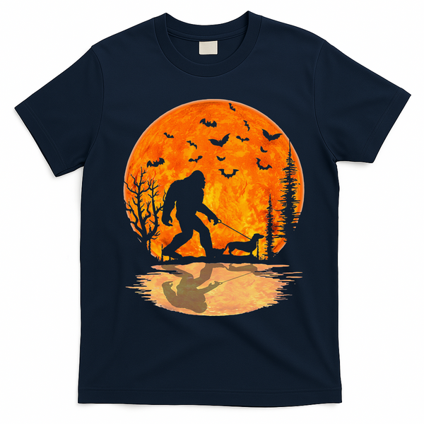 Funny Bigfoot and Wiener Dog Halloween Costume T-Shirt - Navy Blue