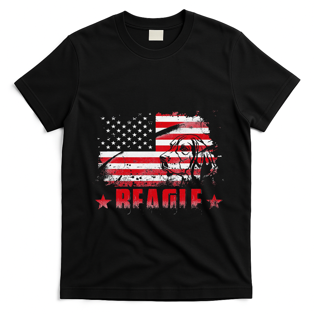Funny Beagle American Flag Dog Dad Dog Mom T-Shirt - Black