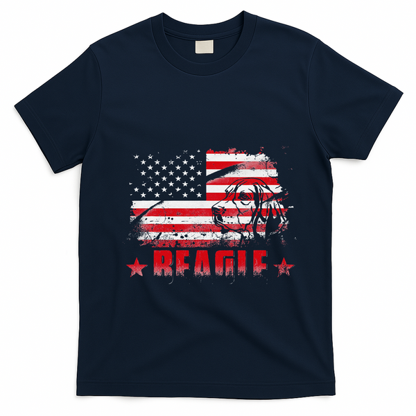 Funny Beagle American Flag Dog Dad Dog Mom T-Shirt - Navy Blue