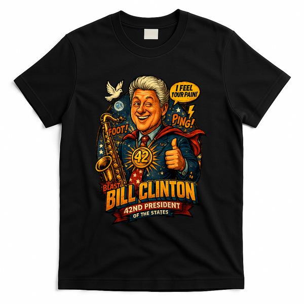Funny Bill Clinton – Vintage 90s President Sax Design T-Shirt - Black