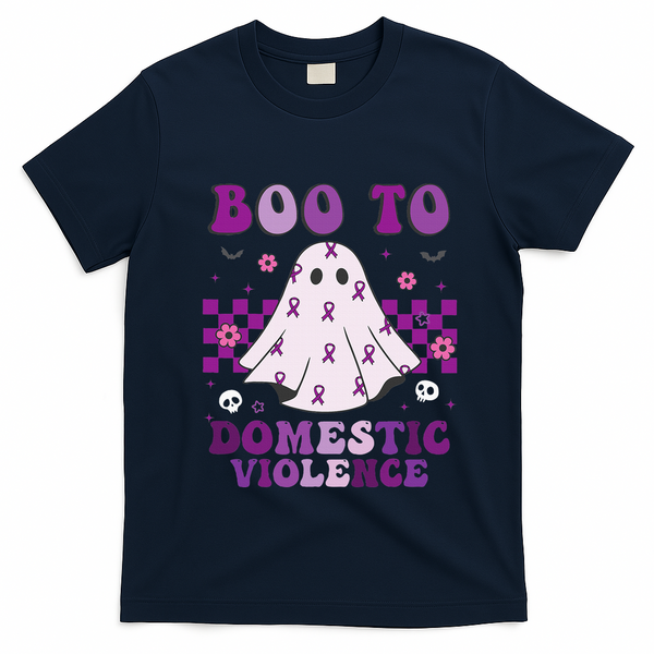 funny Boo Domestic Violence Awareness T-Shirt - Navy Blue