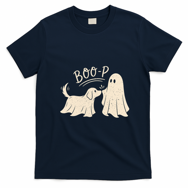 Funny Boop Dog Ghost Halloween Cute Boo T-Shirt - Navy Blue