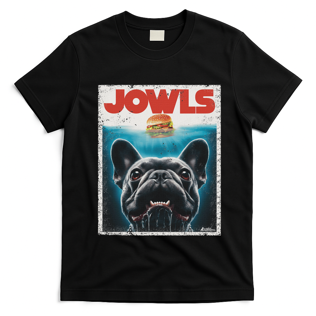 Funny Black French Bulldog Jowls Top Frenchie Mom Dog Dad T-Shirt - Black