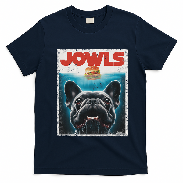 Funny Black French Bulldog Jowls Top Frenchie Mom Dog Dad T-Shirt - Navy Blue