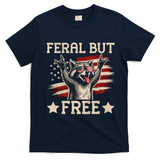 Feral But Free Raccoon USA Freedom America T-Shirt - Navy Blue