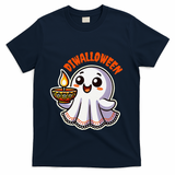 Fun Boo Ghost Lantern Diwali Deepavali Halloween Diwalloween T-Shirt - Navy