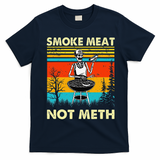 Funny BBQ Skeleton With A Hot Dog Smoke Meat Not Meth Master T-Shirt - Navy Blue