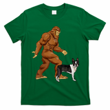Funny Bigfoot Walking Boston Terrier Sasquatch Dog T-Shirt - Irish Green