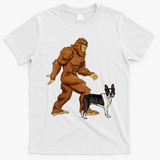 Funny Bigfoot Walking Boston Terrier Sasquatch Dog T-Shirt - White