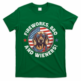 Fireworks BBQ & wieners Funny Weiner Dog July 4th Dachshund T-Shirt - Irish Green