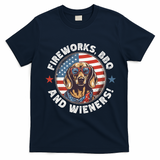 Fireworks BBQ & wieners Funny Weiner Dog July 4th Dachshund T-Shirt - Navy Blue
