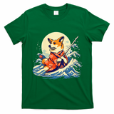 Funny Corgi Dog Japanese Grand Wave Ukiyoe Art Samurai Ninja T-Shirt - Irish Green