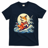 Funny Corgi Dog Japanese Grand Wave Ukiyoe Art Samurai Ninja T-Shirt - Navy Blue
