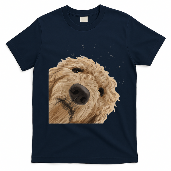 Funny Curious Dog Labradoodle T-Shirt - Navy Blue