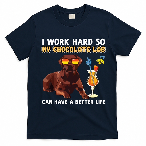 Funny Chocolate Lab Design Chocolate Labrador Lovers T-Shirt - Navy Blue