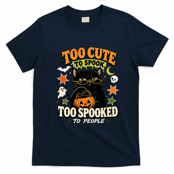 Funny Cute To Spook Too Spooked To People Halloween Cat  T-Shirt - Navy Blue