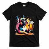 French Dog Beer Drinker Funny French Bulldog T-Shirt - Black