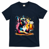 French Dog Beer Drinker Funny French Bulldog T-Shirt - Navy Blue