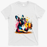 French Dog Beer Drinker Funny French Bulldog T-Shirt - White