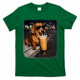 Funny Dachshund Drinking Iced Coffee T-Shirt - Irish Green