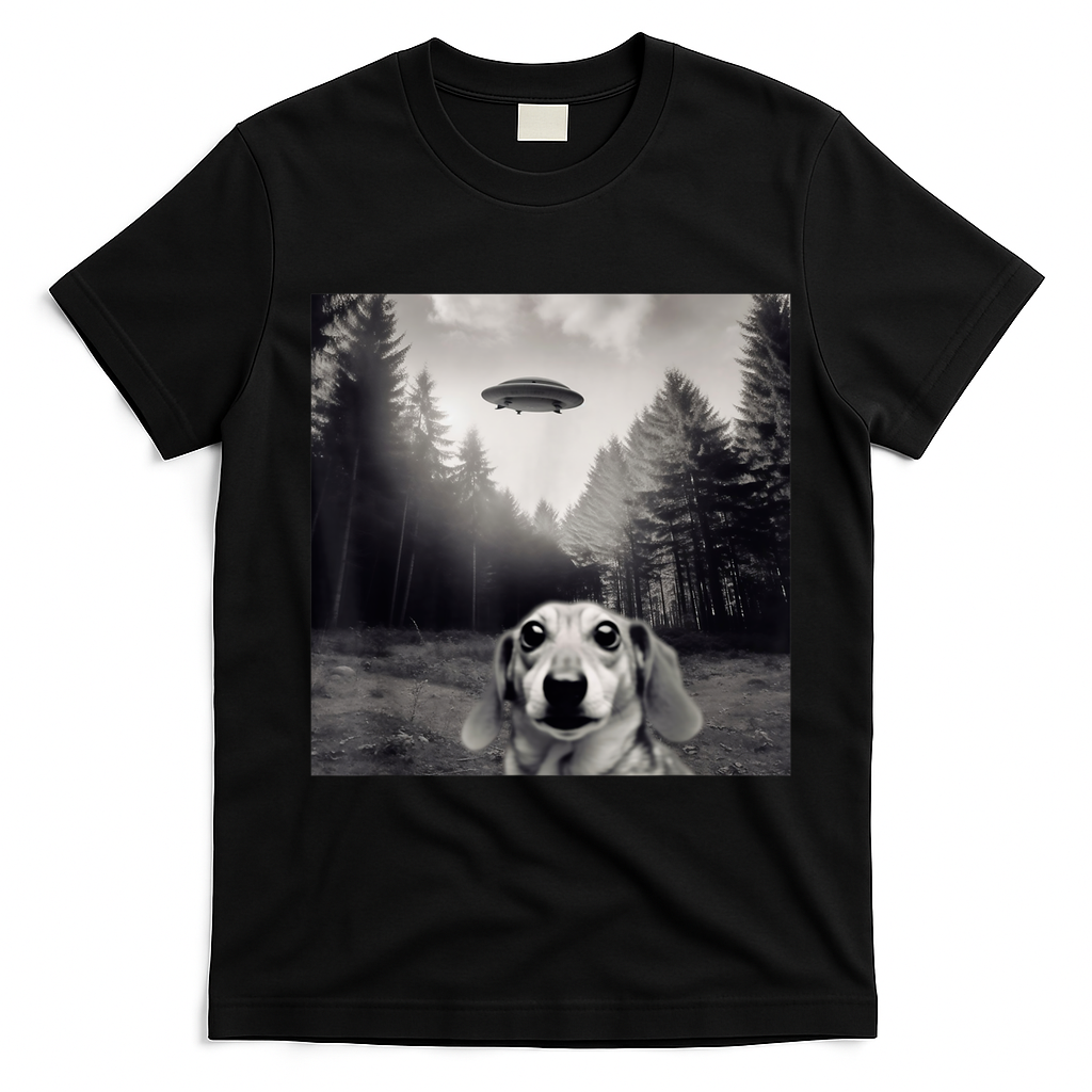 Funny Dachshund Dog Alien Ufo Gift T-Shirt - Black