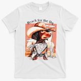 Funny Dachshund Dog Cow Hat Reach Sky Western Puppy Retro T-Shirt - White