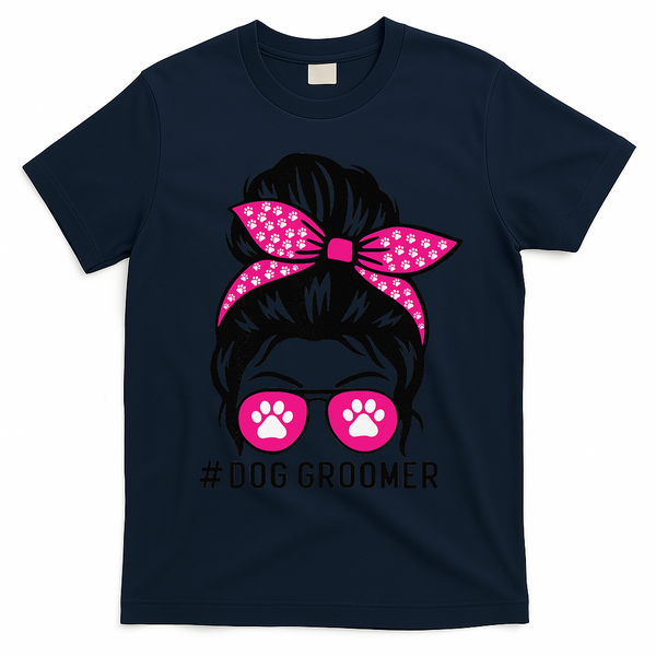 Funny Dog Groomer Grooming Pet Stylist Lady T-Shirt - Navy Blue