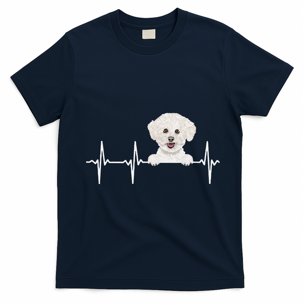 Funny Dog Heartbeat For Bichons Frise Lovers T-Shirt - Navy Blue